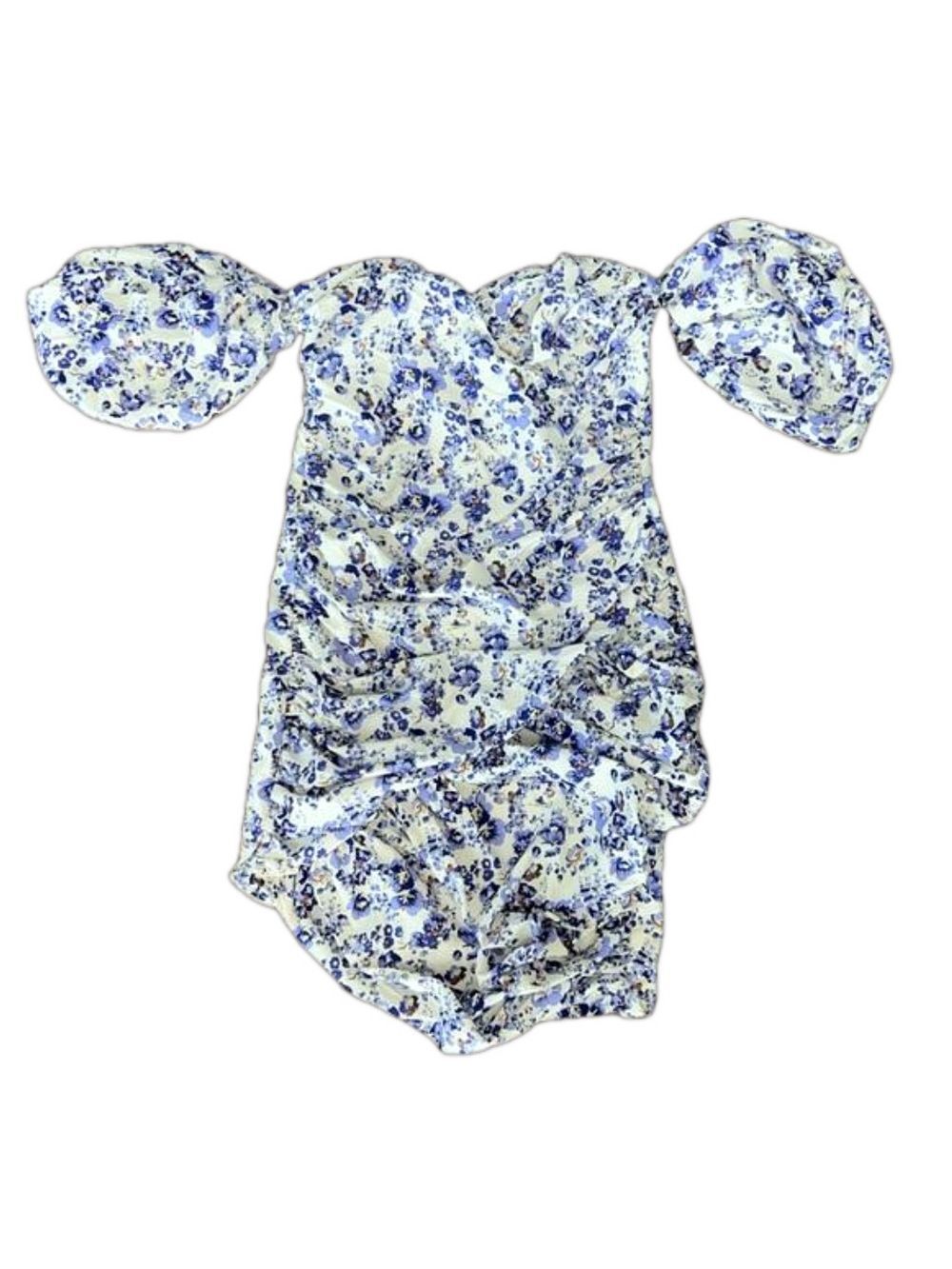 MissGuided: Lilac Floral Ruched Dress; Size 4
